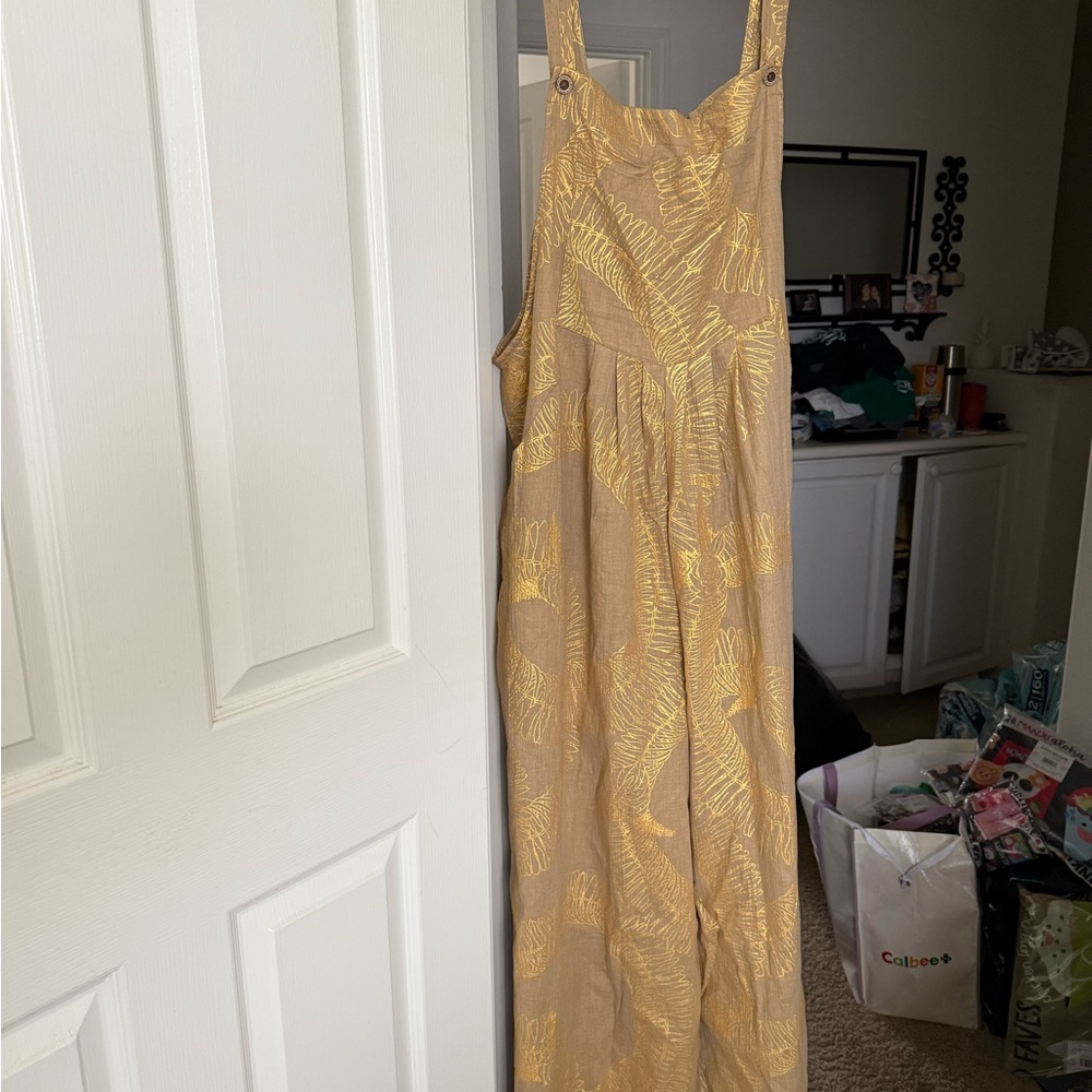 Lexbreezy Gold and Tan Patterned Jumpsuit